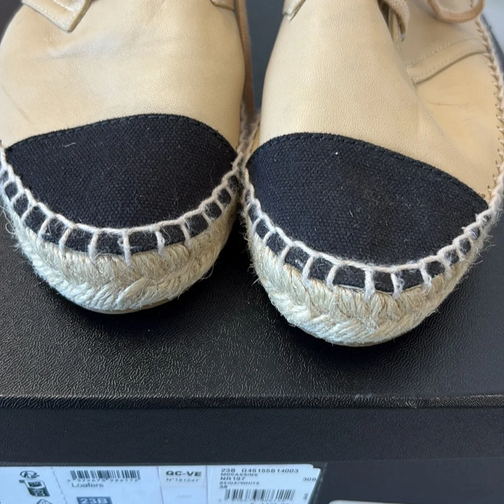 CHANEL Cream and Black Espadrille high tops